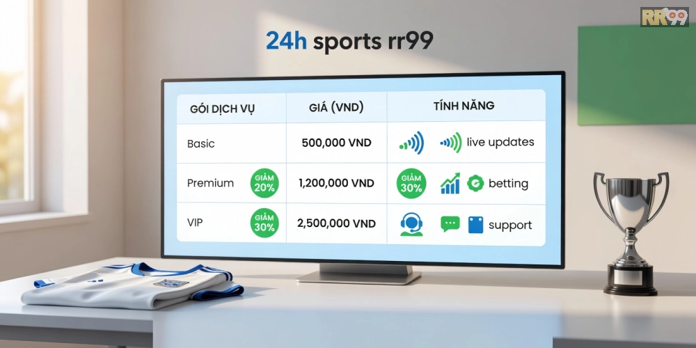 Chi tiết bảng giá các gói dịch vụ 24h thể thao rr99 năm 2025