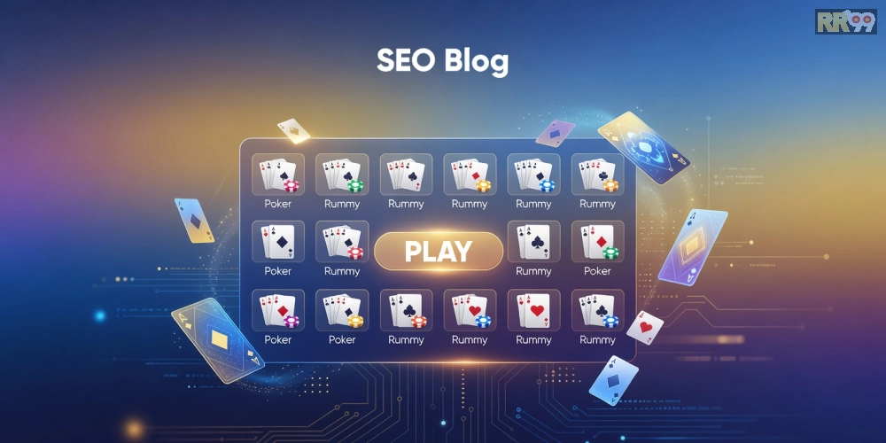 Minh họa khái niệm game bài online rr99 với giao diện nền tảng hiện đại và các trò chơi phổ biến
