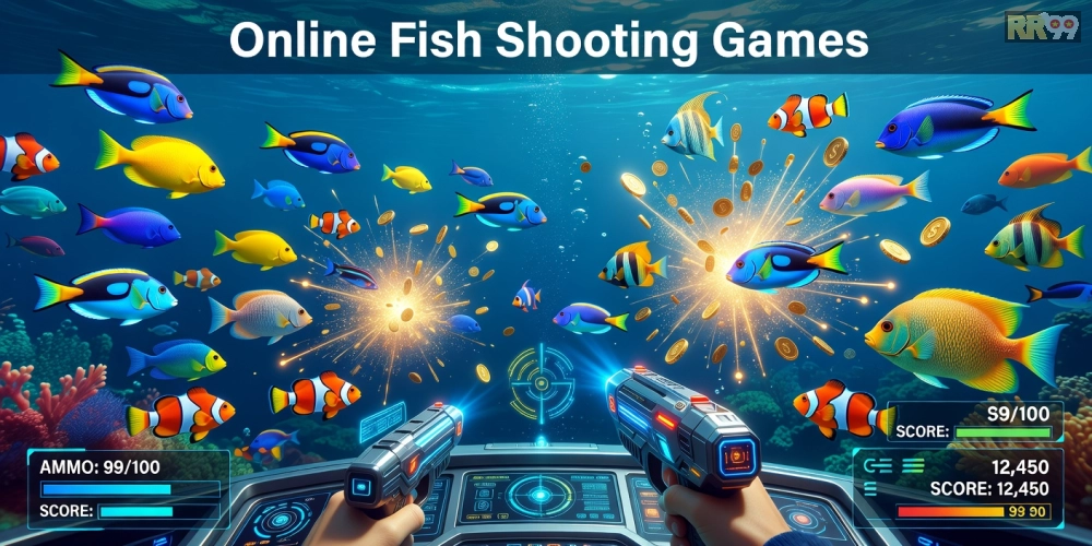Hình ảnh minh họa gameplay game bắn cá rr99 với cá đa dạng và hiệu ứng sống động