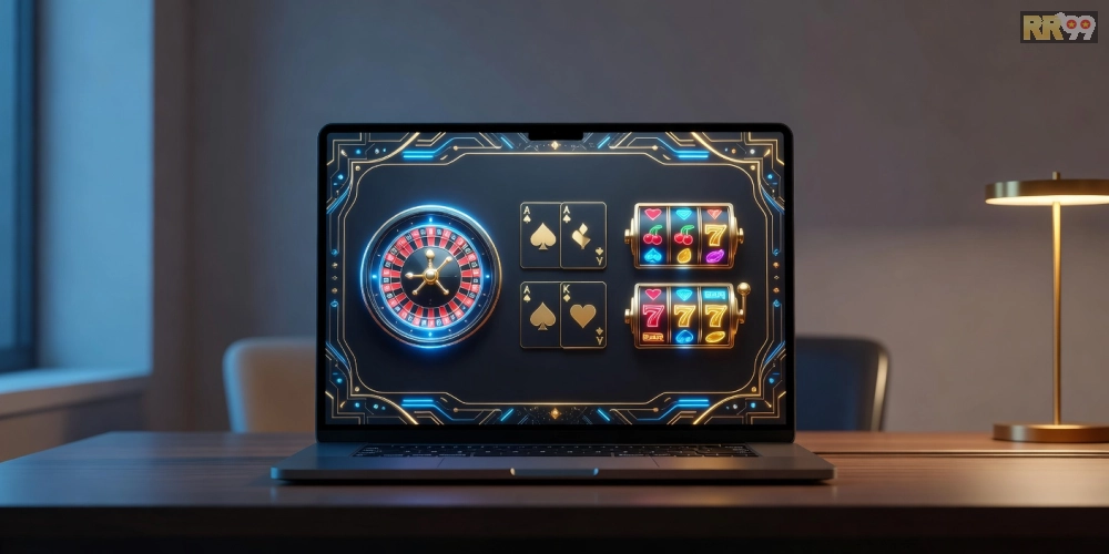 Minh họa giao diện top casino rr99 với các trò chơi phổ biến và biểu tượng uy tín