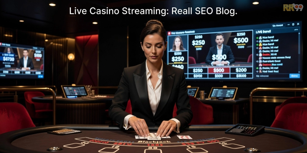 Minh họa khái niệm trực tiếp casino rr99 với dealer chuyên nghiệp và bàn chơi sống động