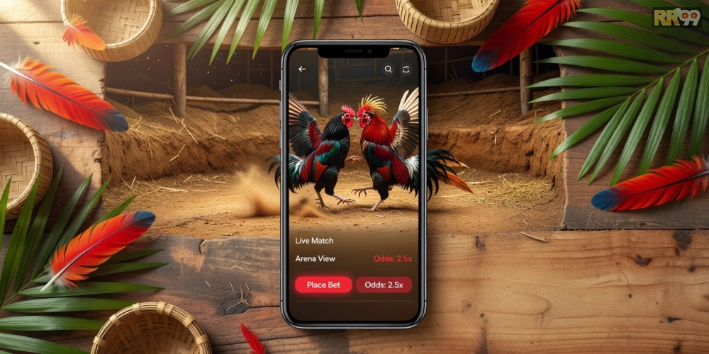 Hình ảnh ứng dụng di động xem đá gà trực tuyến rr99 trên smartphone với giao diện dễ sử dụng